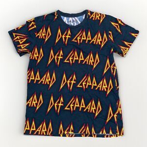 Def Leppard All Over Print Black Rock Band T-Shirt Men’s Size L Casual